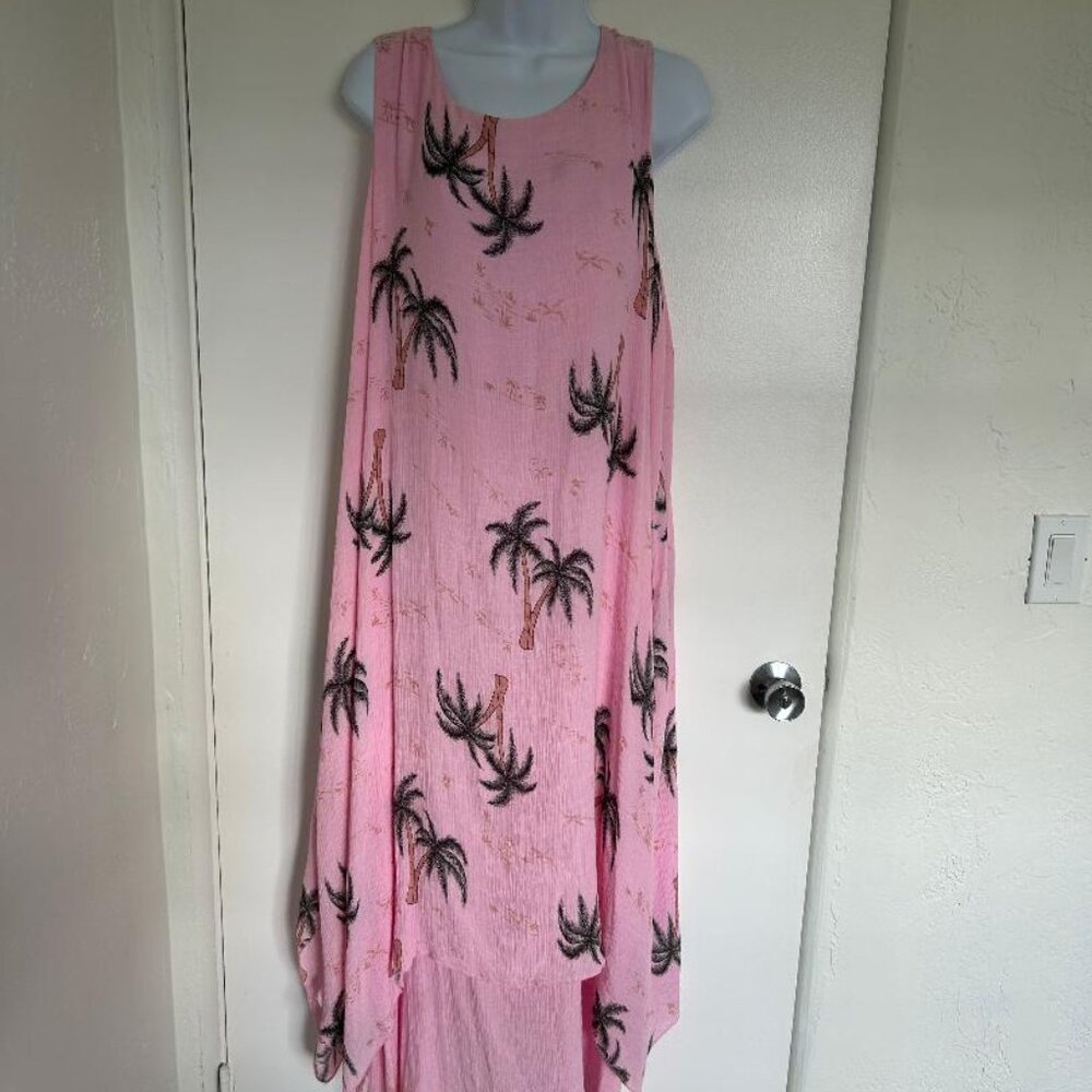 Pink & Gray Palm Tree Lined Maxi Dress - New O/S up to 44 Bust